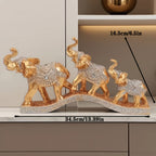 Golden Elephant Figurine Set of 3 - Lucky Elephant Statue Home Decor, Resin Elephant Family Sculpture for Living Room TV Cabinet Office Desktop, Wealth Attracting Housewarming Gift, 14 Inch