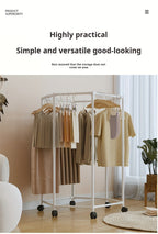 Rotating Hexagonal Garment Rack with Six-Sided Hanging Frame, Casters and Black or White Mesh-Bag Options