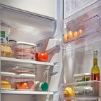 Food Storage Container Four-Tier Stainless Steel Refrigerator Tray Set with Clear Lids and Stacking Rims