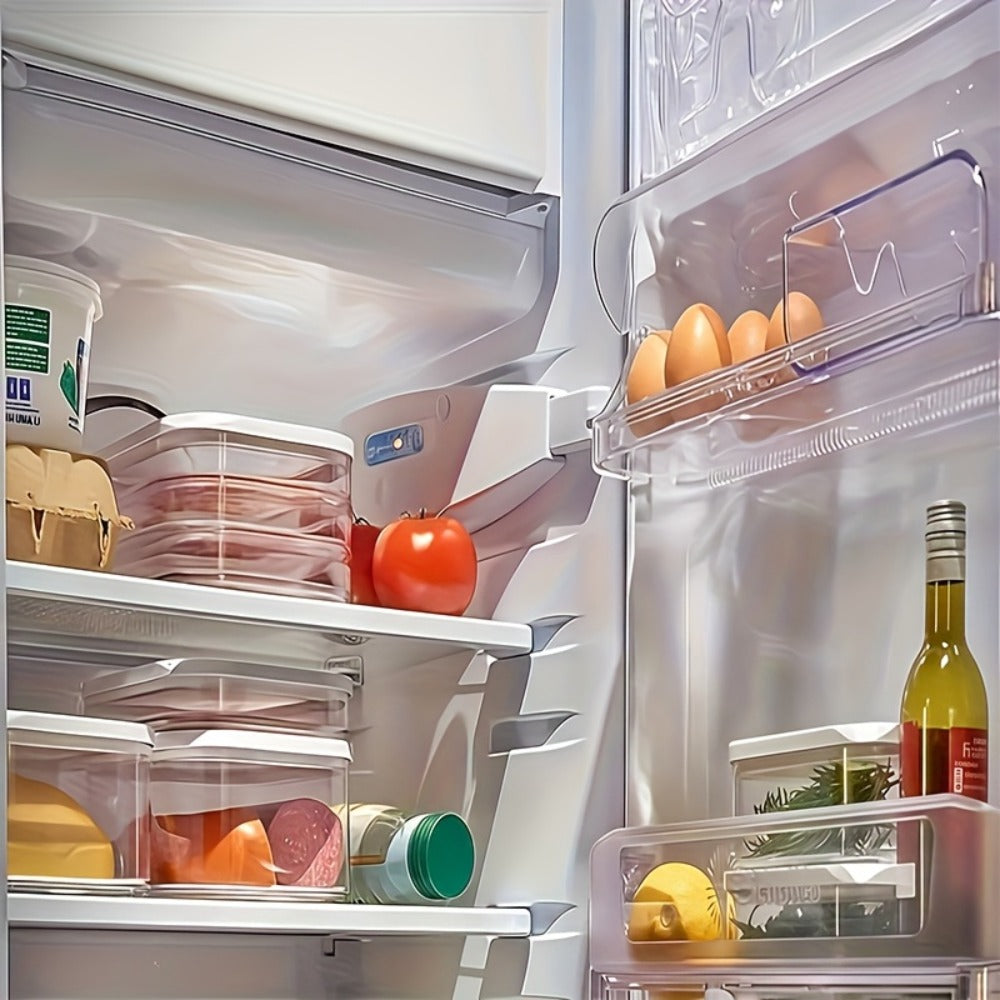 Food Storage Container Four-Tier Stainless Steel Refrigerator Tray Set with Clear Lids and Stacking Rims