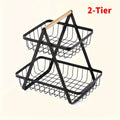 Freestanding Tiered Metal Wire Storage Basket with Wood-Tone Top Handle in Two- or Three-Tier Options