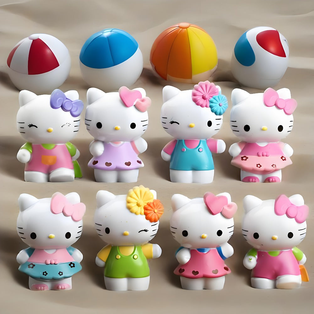 KT Cat Mini Figurine Set 8pcs, Cute Anime Desktop Ornaments Collectible Dolls for Entryways, Bedrooms and Living Spaces