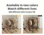 Rotating Hexagonal Garment Rack with Six-Sided Hanging Frame, Casters and Black or White Mesh-Bag Options