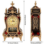 Ornate Brown-Red Tabletop Alarm Clock with Analog Dial, Decorative Pendulum Window and 14-Inch Height