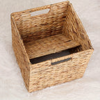 Water Hyacinth Storage Baskets 11in - Handwoven Stackable Cube Baskets for Shelves Closet Laundry, Natural Wicker Organizer Bins
