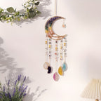 Dreamcatcher Moon Suncatcher Wall Hanging, Handmade Boho Wind Chime Pendant for Indoor Outdoor Garden