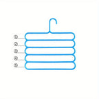 Five-Tier Pants Hangers, 5-Piece Set in Blue, Pink or Green with Horizontal Space-Saving Garment Bars
