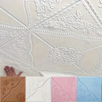 Fifty-Piece Embossed Floral-Curve Wall Tile Sticker Set with 35 cm Square Panels in Four Colors