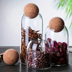 Glass Storage Jars with Cork Lid Set of 3 | 17oz 500ml Airtight Glass Containers with Spherical Cork Stopper | Kitchen Organizer for Tea Nuts Candy Spices Dried Flowers