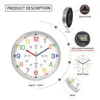Color-Coded Learning Wall Clock in 8, 10 or 12-Inch Sizes with Minute and Quarter-Hour Markers