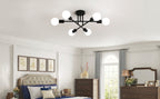 Sputnik Chandelier 6-Light Black Industrial Ceiling Light Fixture Semi Flush Mount for Bedroom Dining Room Living Room Kitchen
