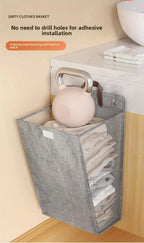 Wall Mounted Laundry Hamper Foldable Oxford Cloth with Lid | Space Saving Clothes Storage Basket for Bedroom Bathroom Living Room | Large 22x15 Inch Multi-Purpose Organizer Gray