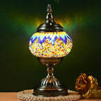Table Lamp with Mosaic Glass Globe, Metal Base, Seven Color or Pack Options and Three White-Light Modes