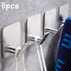 Adhesive Wall Hooks 8-Pack – Stainless Steel No-Drill Towel Hook for Bathroom Kitchen Bedroom Coat Hat Key Holder