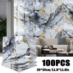 Marble Gold-Vein Wall Tile Sticker Set with 30 cm Panels, Four Colors and 50- or 100-Piece Packs