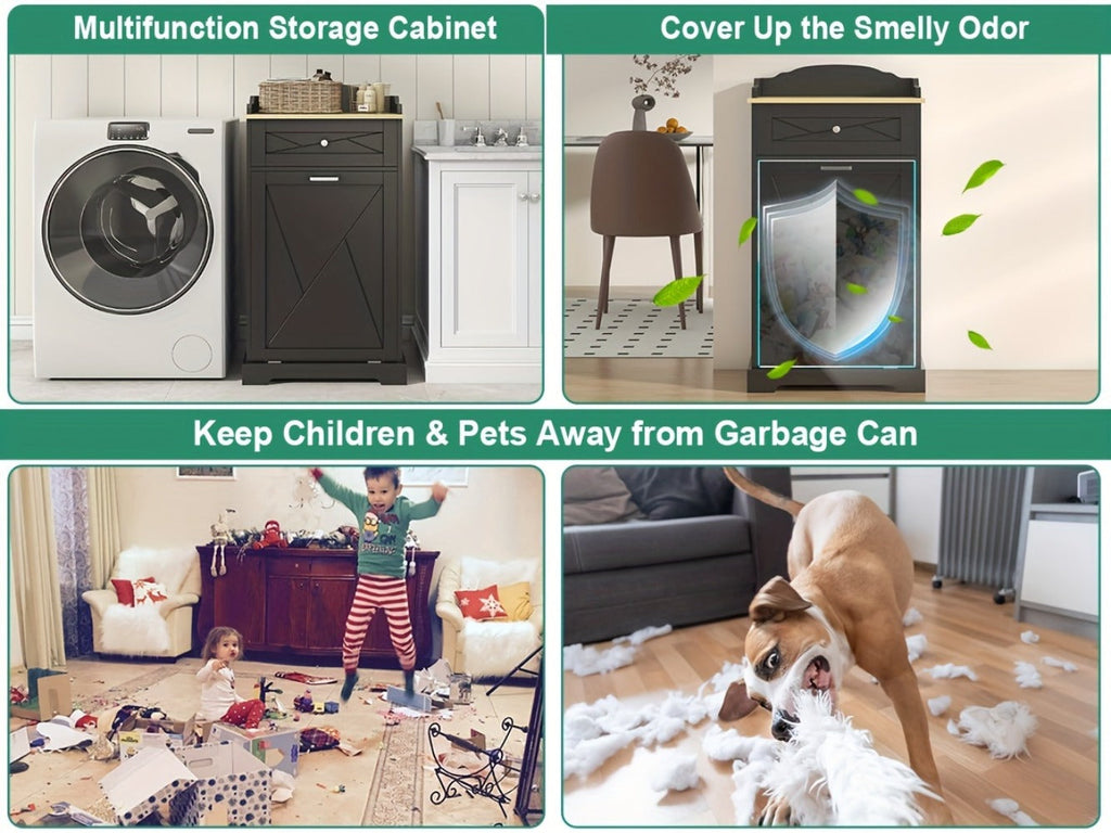 Storage Cabinet 12-Gallon Tilt-Out Trash Bin Enclosure with Top Drawer and Two Color Options