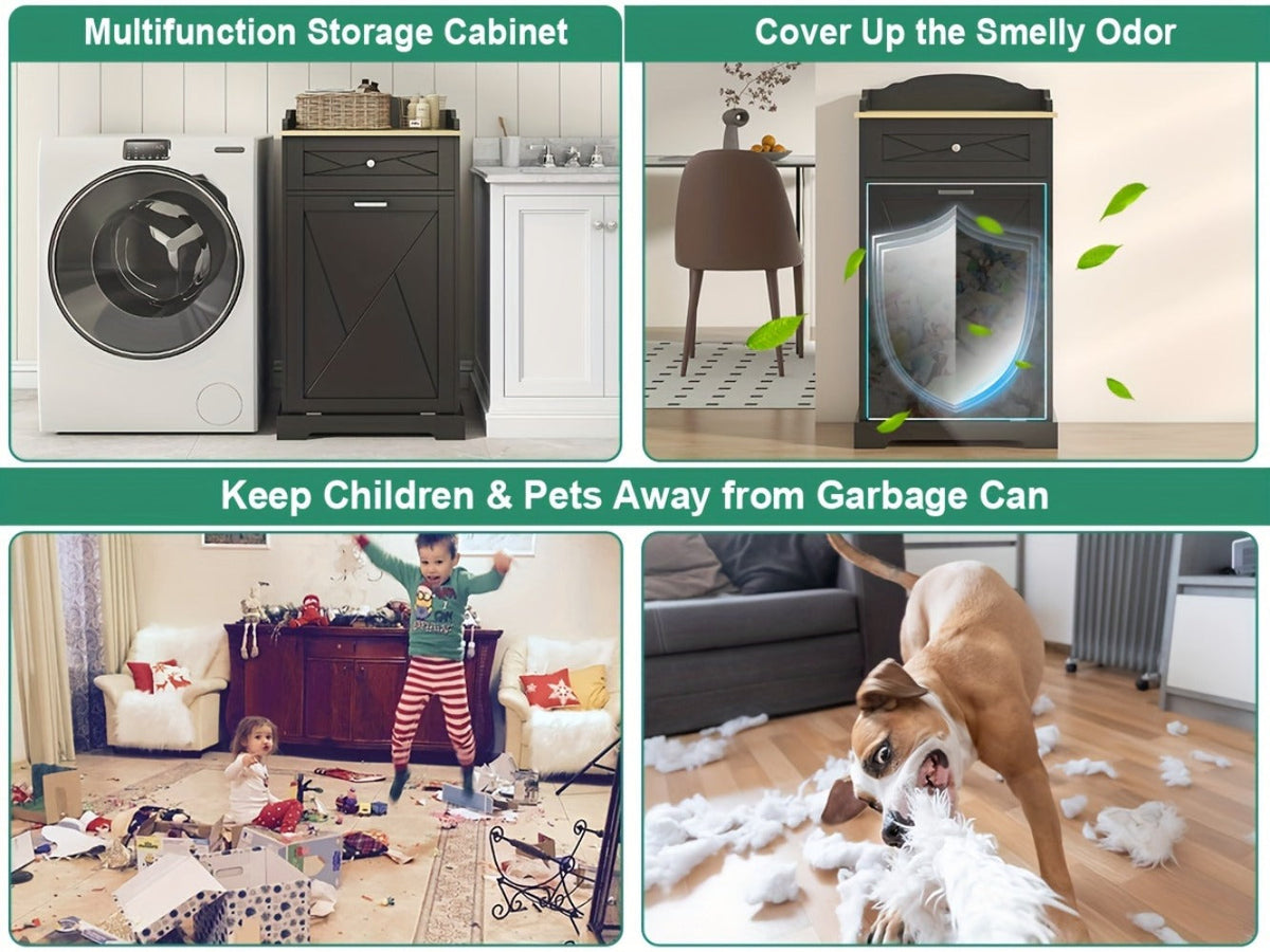 Storage Cabinet 12-Gallon Tilt-Out Trash Bin Enclosure with Top Drawer and Two Color Options