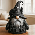 Gothic Gnome Figurine in Resin with Crescent-Marked Hat, Rose and Pentagram Details and 15 x 10cm Size