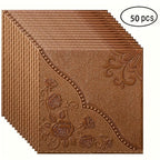 Fifty-Piece Embossed Floral-Curve Wall Tile Sticker Set with 35 cm Square Panels in Four Colors