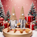 Sitting Gnome Figurine Set of Two with Long Heart-Accent Hats in Black, Khaki or Red Style Options