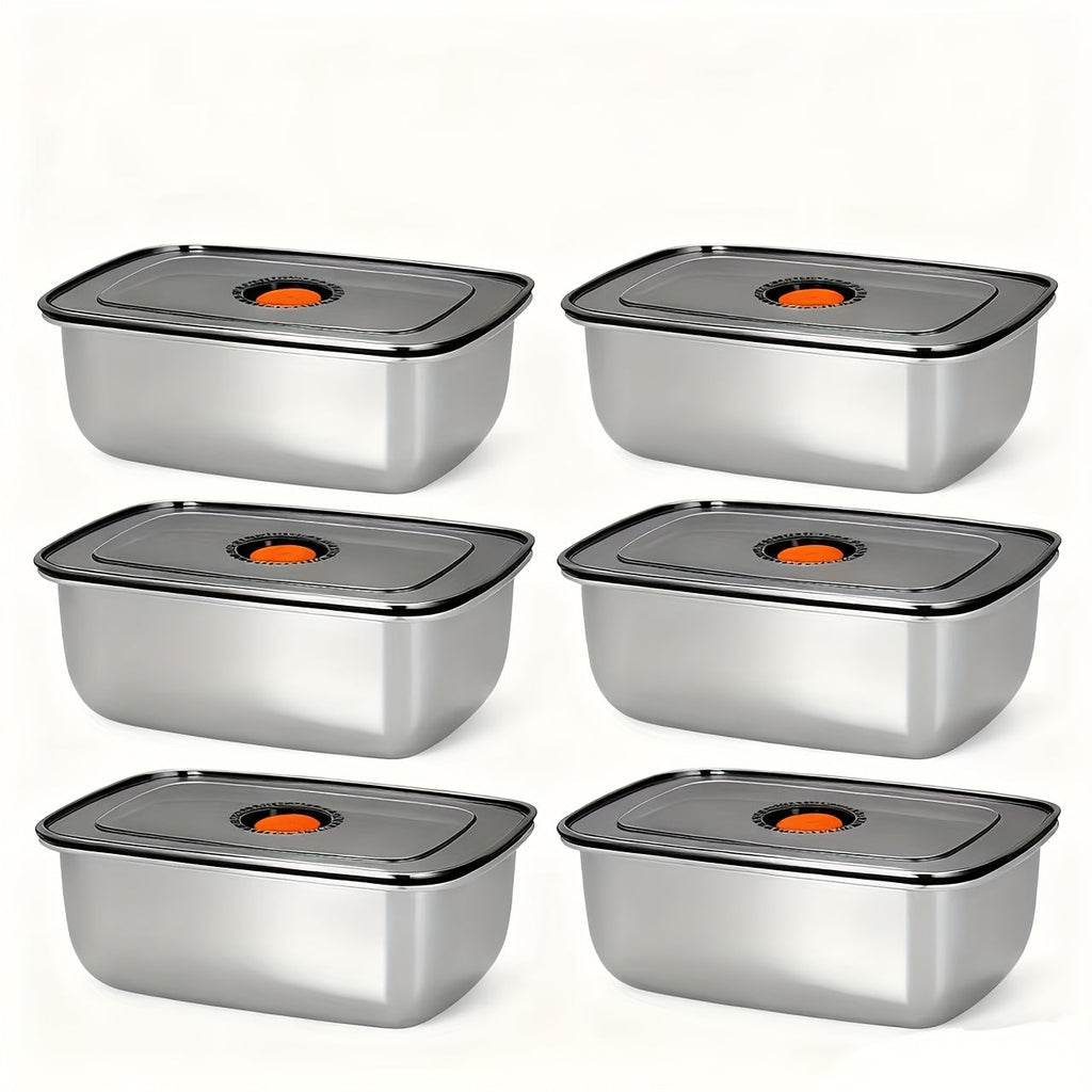Stainless Steel Food Storage Containers, 6-Pack Airtight Stackable Meal Prep Containers with Lids – 40.58 oz Each, Heavy-Duty Lunch Box Set for Fridge, Freezer, Leftovers, Vegetables, Meat and Pantry