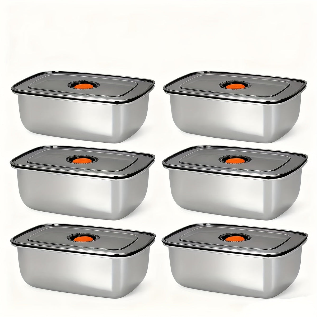 Stainless Steel Food Storage Containers, 6-Pack Airtight Stackable Meal Prep Containers with Lids – 40.58 oz Each, Heavy-Duty Lunch Box Set for Fridge, Freezer, Leftovers, Vegetables, Meat and Pantry