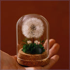 Dandelion Glass Dome Tabletop Decor with White Seed Head, Cork-Look Base, 3.2 x 2.4-Inch Size and Red or Pink Flowers