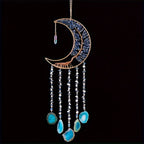 Dreamcatcher Moon Suncatcher Wall Hanging, Handmade Boho Wind Chime Pendant for Indoor Outdoor Garden