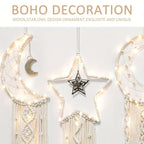 Woven Dream Catcher Wall Decor, Four-Piece Set with Cream Moon, Star and Ring Forms plus Tassels