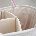 Oval Woven Rope Storage Basket, 14.17 x 9.06 x 6.69 Inches with Braided Handles and Divided Liner