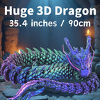 3D Printed Articulated Dragon Figurine 35.4" Giant Poseable Chinese Dragon Collectible Sculpture