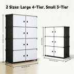 Storage Cabinet Modular Magnetic-Door Organizer with Three or Four Tiers and Two Capacity Options