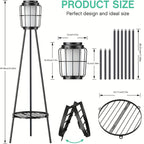Solar Floor Lamp with Metal Plant Stand 36 Inch Outdoor Solar Light Flower Shelf for Patio Deck Yard Garden Outdoor Decor Gift Set of 2