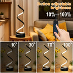 Dimmable Spiral Table Lamp with Touch Control & USB-C Charging Port, 3-Way Brightness Bedside Nightstand Lamp, Modern Minimalist LED Desk Lamp for Bedroom Living Room, Black & White