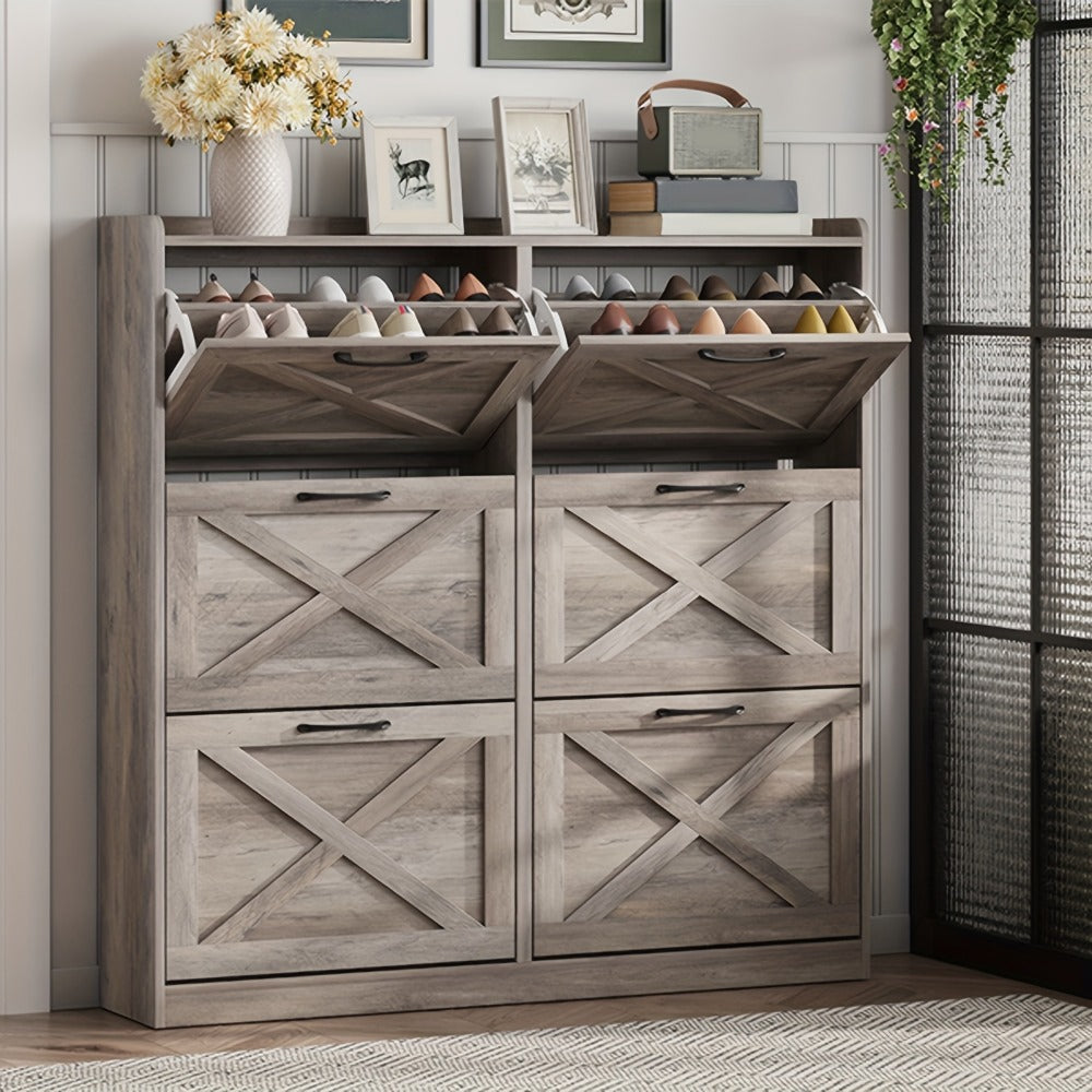 Shoe Cabinet, Furn Mivo Multi-Finish Flip-Front Entryway Organizer with Metal Pull Handles