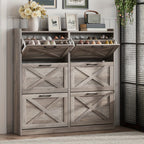 Shoe Cabinet, Furn Mivo Multi-Finish Flip-Front Entryway Organizer with Metal Pull Handles