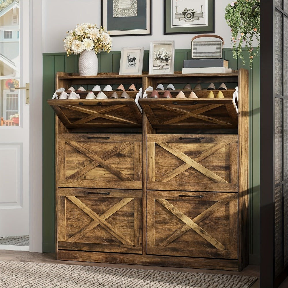 Shoe Cabinet, Furn Mivo Multi-Finish Flip-Front Entryway Organizer with Metal Pull Handles
