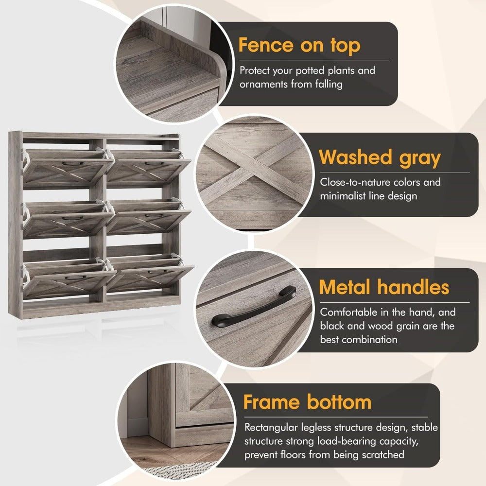Shoe Cabinet, Furn Mivo Multi-Finish Flip-Front Entryway Organizer with Metal Pull Handles
