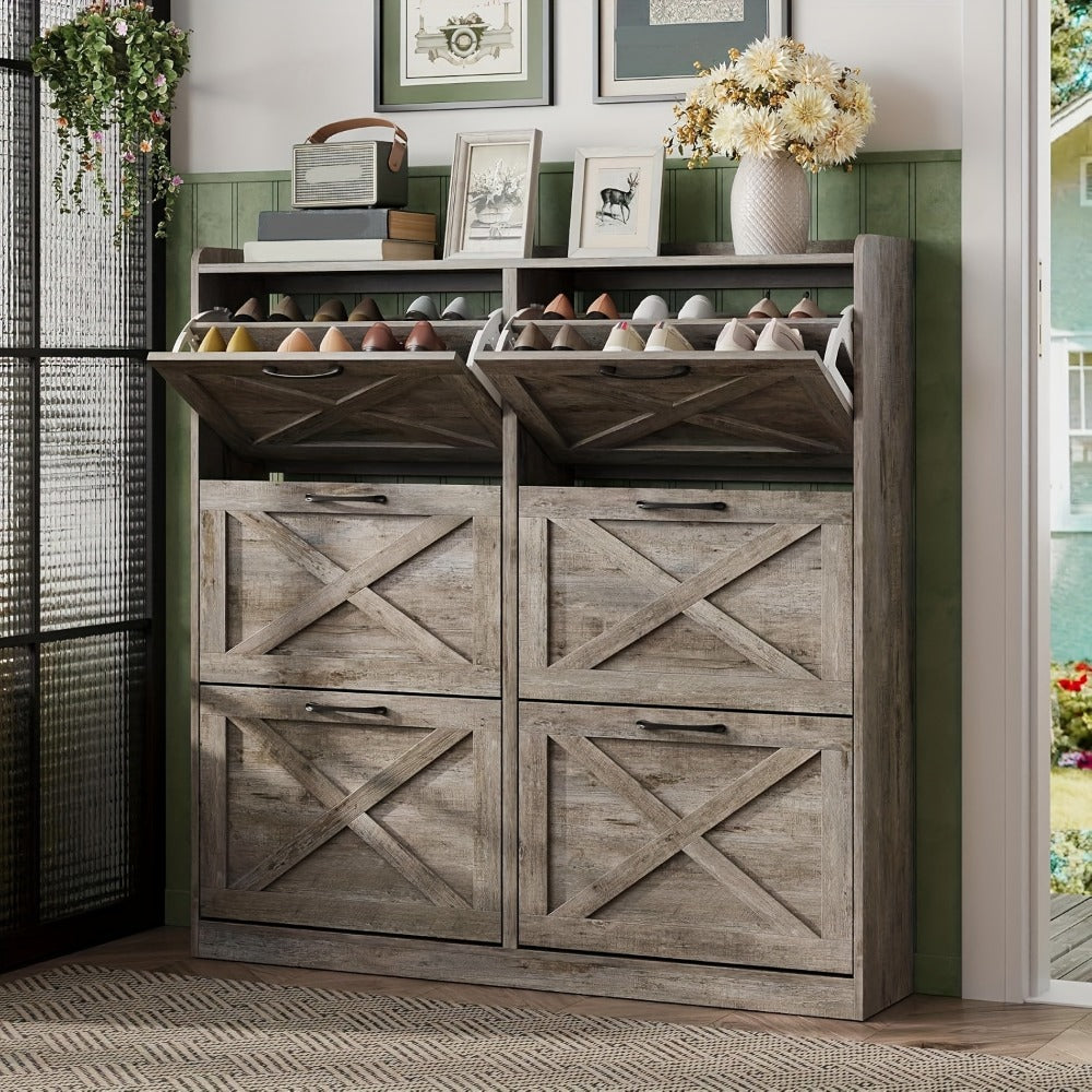 Shoe Cabinet, Furn Mivo Multi-Finish Flip-Front Entryway Organizer with Metal Pull Handles