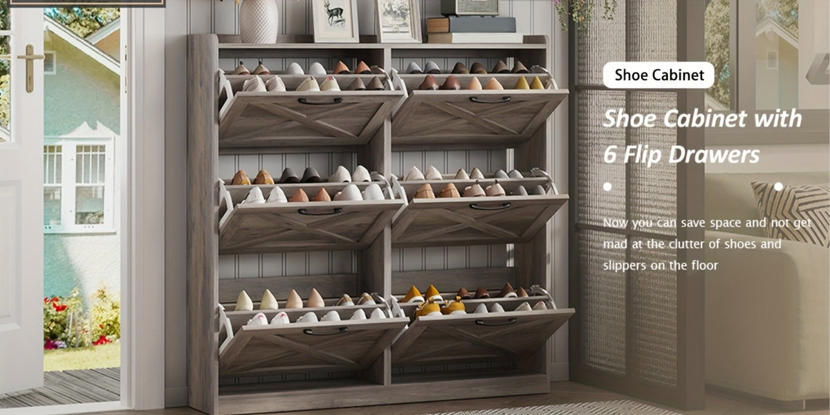 Shoe Cabinet, Furn Mivo Multi-Finish Flip-Front Entryway Organizer with Metal Pull Handles