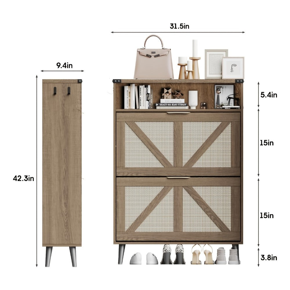 Shoe Cabinet, Furn Mivo Multi-Finish Flip-Front Entryway Organizer with Metal Pull Handles