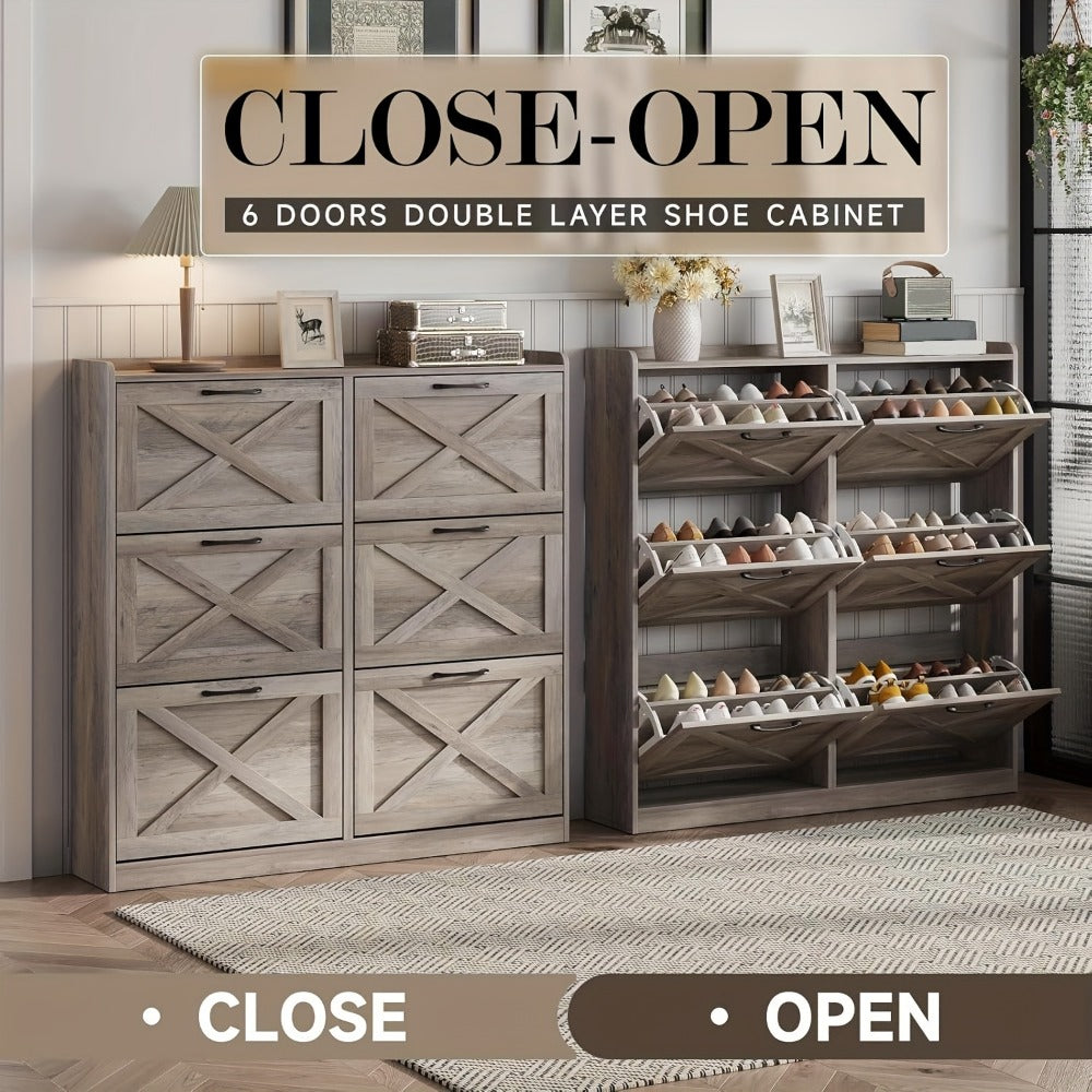 Shoe Cabinet, Furn Mivo Multi-Finish Flip-Front Entryway Organizer with Metal Pull Handles