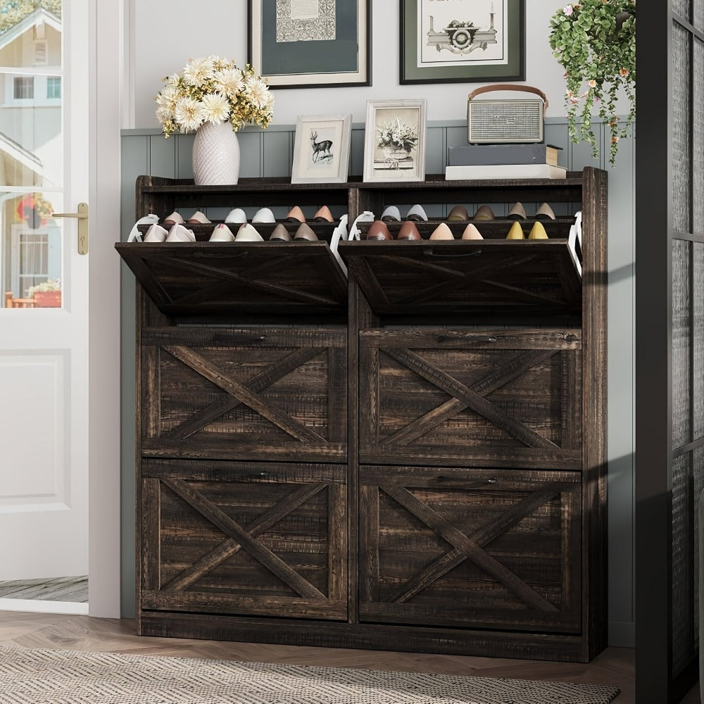 Shoe Cabinet, Furn Mivo Multi-Finish Flip-Front Entryway Organizer with Metal Pull Handles