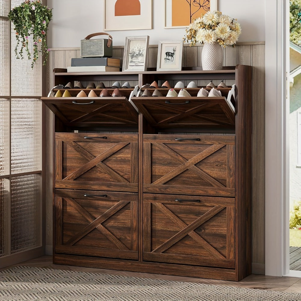 Shoe Cabinet, Furn Mivo Multi-Finish Flip-Front Entryway Organizer with Metal Pull Handles