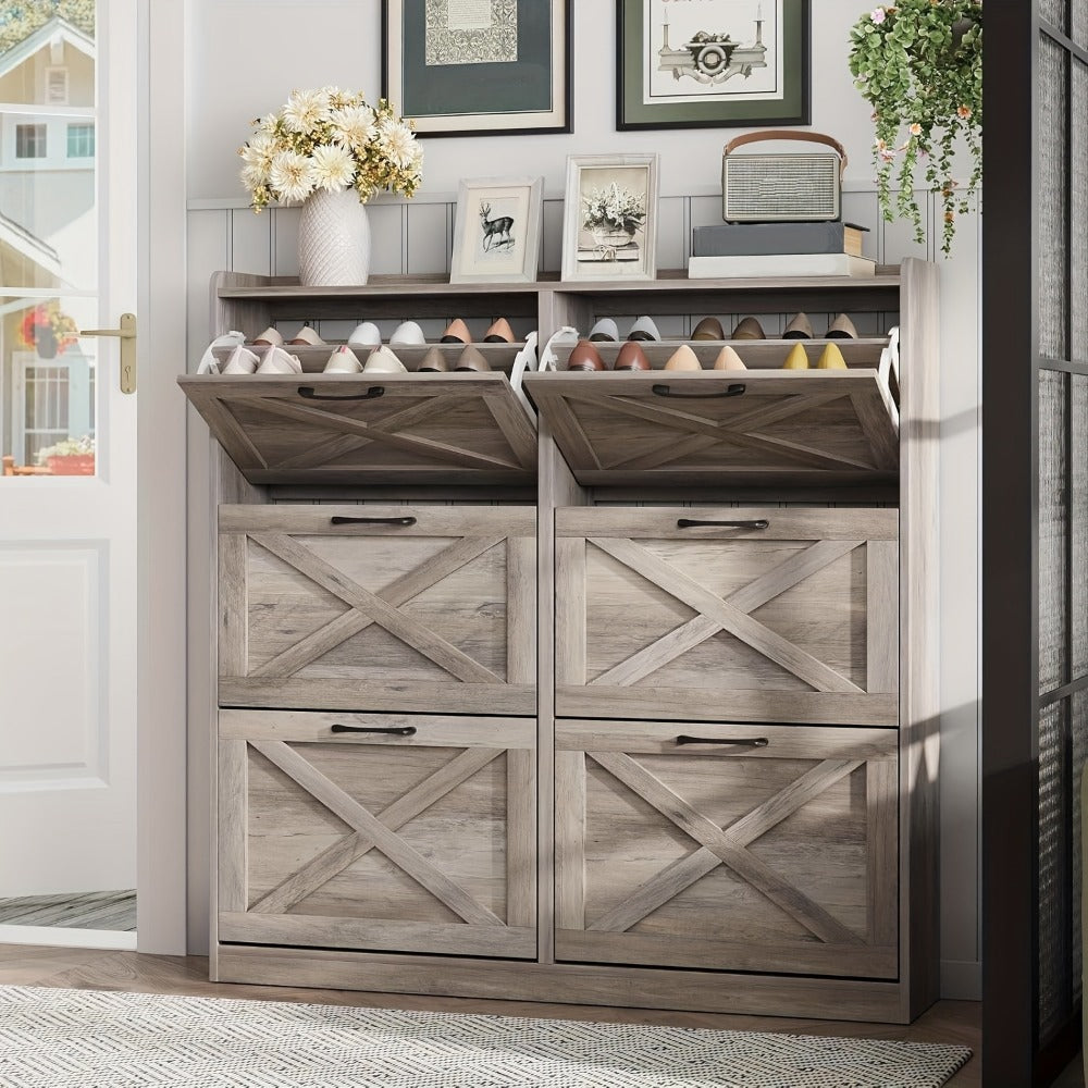 Shoe Cabinet, Furn Mivo Multi-Finish Flip-Front Entryway Organizer with Metal Pull Handles