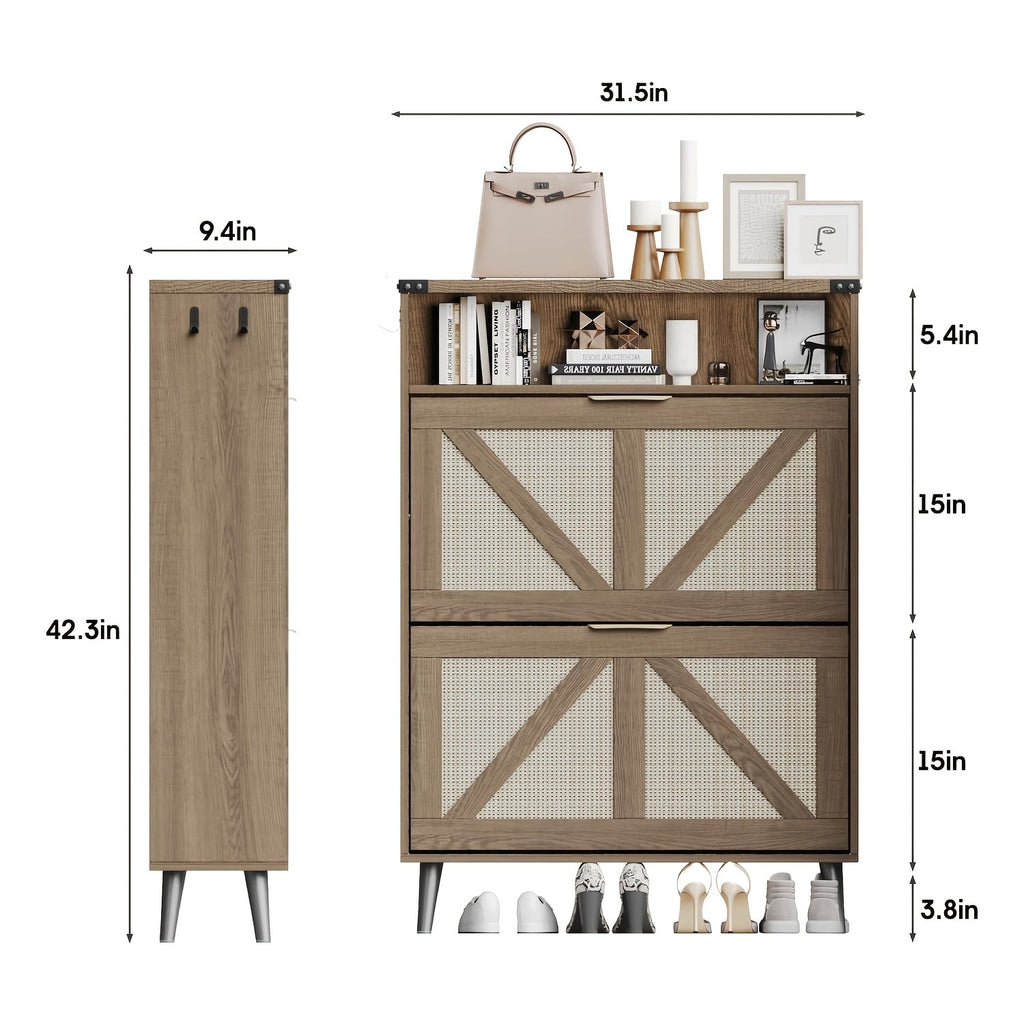 Shoe Cabinet, Furn Mivo Multi-Finish Flip-Front Entryway Organizer with Metal Pull Handles