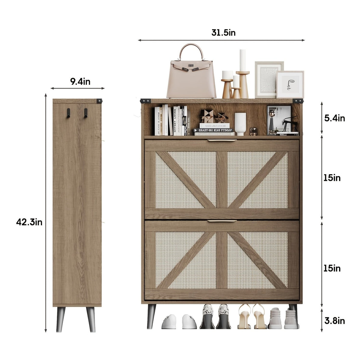 Shoe Cabinet, Furn Mivo Multi-Finish Flip-Front Entryway Organizer with Metal Pull Handles