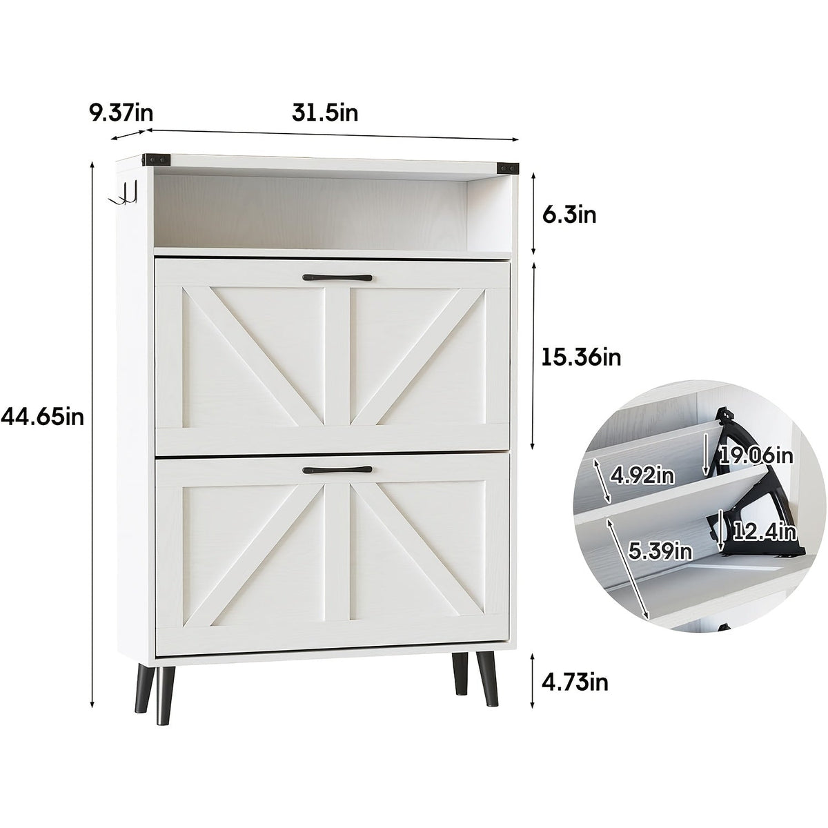 Shoe Cabinet, Furn Mivo Multi-Finish Flip-Front Entryway Organizer with Metal Pull Handles