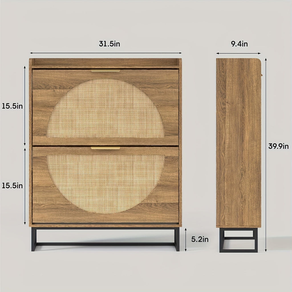 Shoe Cabinet, Furn Mivo Rattan-Front Entryway Organizer with 2- and 3-Drawer Source Options