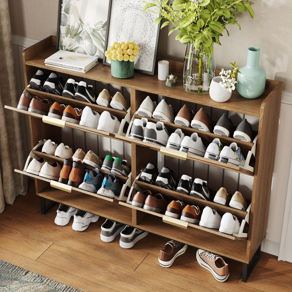 Shoe Cabinet, Furn Mivo Rattan-Front Entryway Organizer with 2- and 3-Drawer Source Options